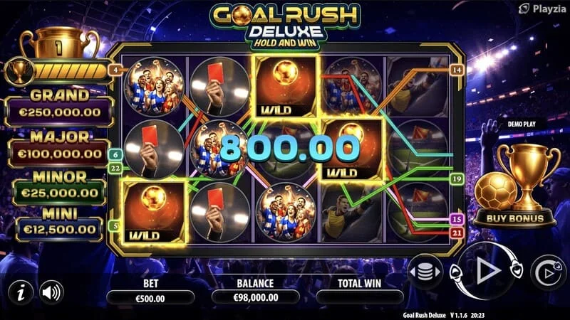 Goal Rush Deluxe – основна игра, изкарване на печеливша линия